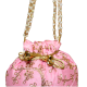 Handmade Pink Cotton Potli Bag with Beadwork and Gold Embroidery